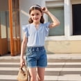thumbnail image 5 of Tiijoy Girls Summer Ruffle Sleeve Shirt Casual Solid V Neck Blouse Top, Green, Sizes 5-14, 5 of 5