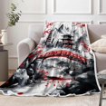 thumbnail image 2 of Japanese Cherry Blossom Throw Blanket, Mountain Cherry Branches Red Sun Ink Painting Asian Nature Scenery Soft Warm Flannel Black White Grey Throw Blanket,50X60, 2 of 5
