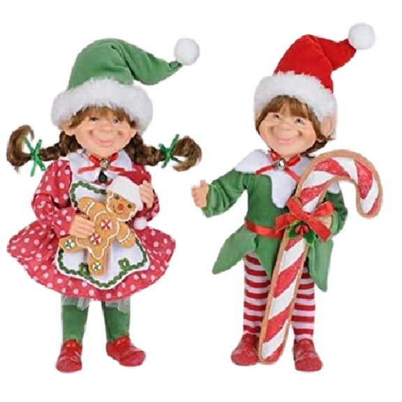 Karen Didion Red Polka Dot Candy Cane Elf Set of 2