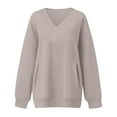 thumbnail image 4 of Women's V Neck Side Pocket Sweatshirt, Loose Fit Plush Thermal Lightweight Pullover Top with Soft Breathable Fabric for All Season, Casual Daily Comfort, Street Fashion and Holiday Outfits Beige L, 4 of 4
