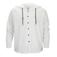 thumbnail image 2 of Men's Linen Button Down Shirt with Hood - Long Sleeve, Roll-Up Tab, Wooden Buttons, Beach/Casual Wear, S-XXXL, 2 of 6