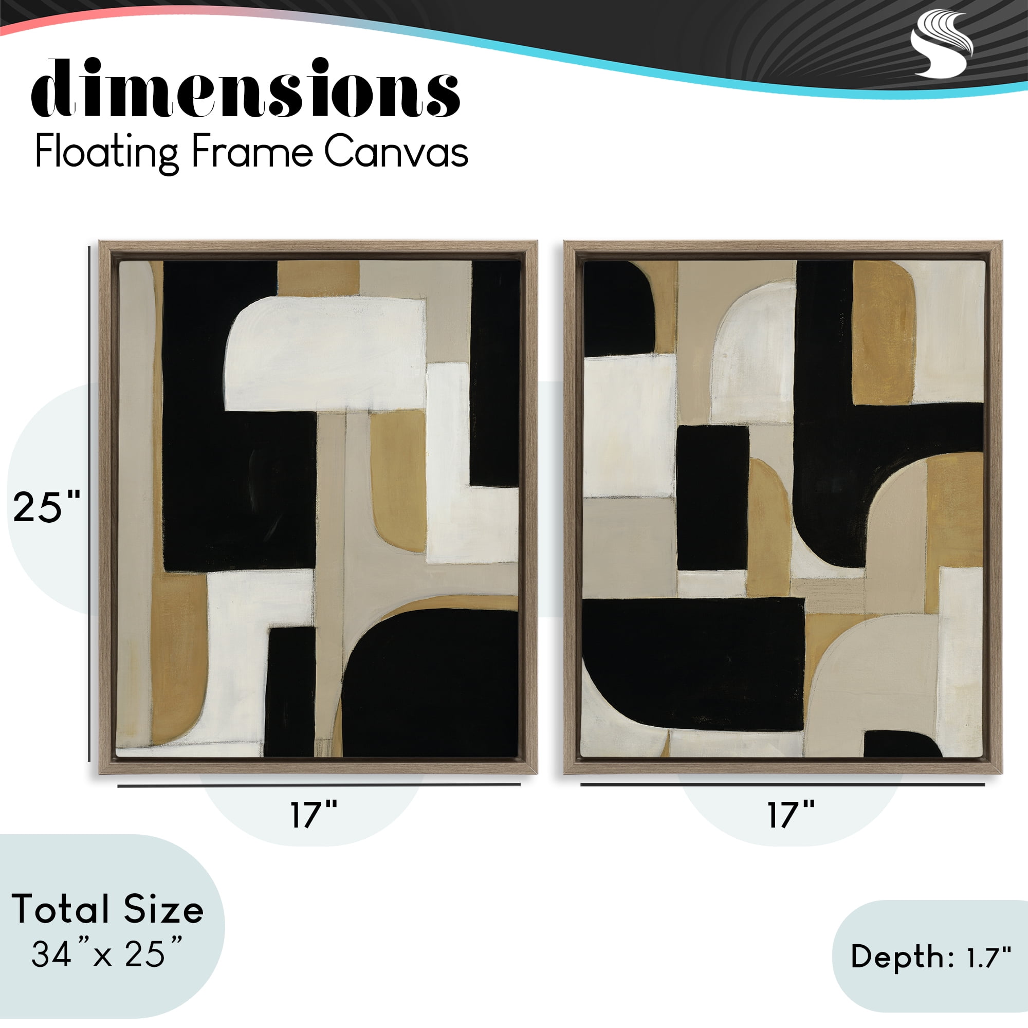 Stupell Industries Neutrals & Black Geometrics 2 Piece Brown Framed Floater Canvas Set, design by Kippi Leonard