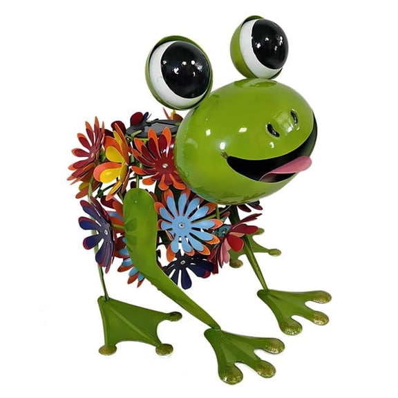 Continental Art Center 24601S Solar Lighted Colorful Enameled Metal Frog Statue with Flower Body