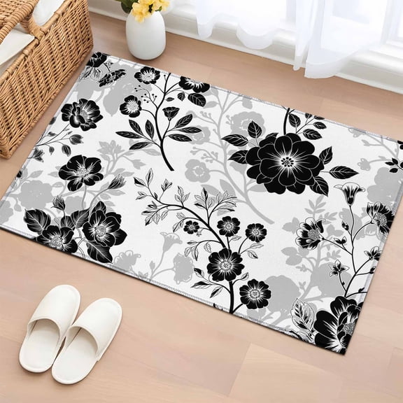 Area Rug Vintage Abstract Flower Soft Rectangle Area Rugs Washable Rug for Living Room Bedroom Dining Room, Black Grey Floral Art Non-slip Floor Carpet 2x3ft