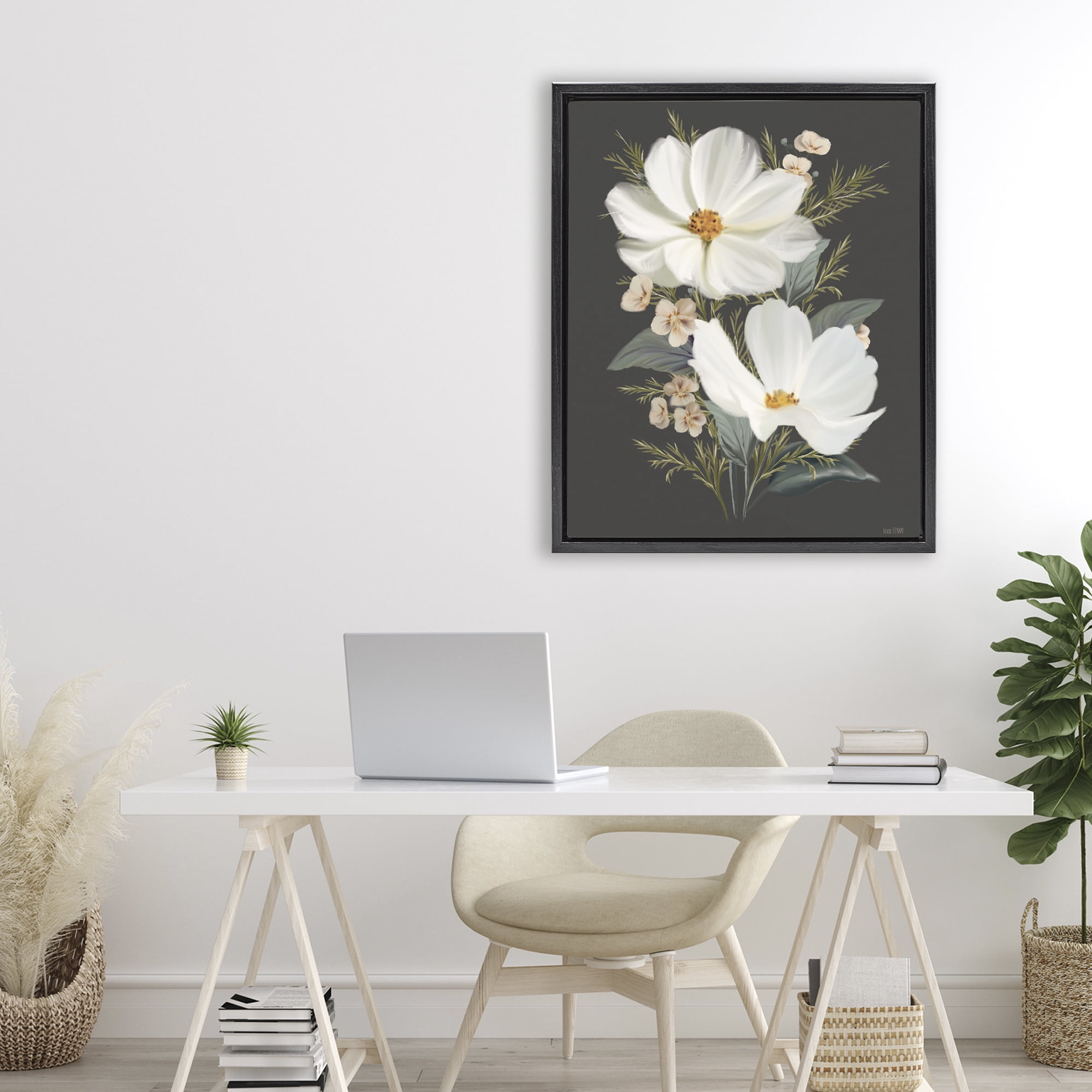 Stupell Industries Old Lace Cosmos Black Framed Floater Canvas Wall Art, design by House Fenway