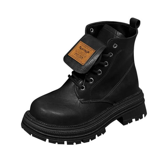 Black Women'S Short Boots, Chunky Heel Ankle Boots, Thick Sole Vintage Style Comfortable Fall Winter Footwear, Size 6, 1.36 Lb