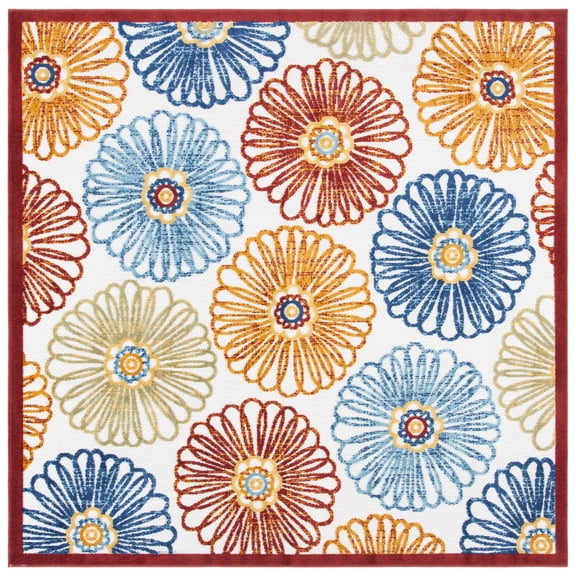 SAFAVIEH Cabana Aria Floral Indoor/Outdoor Area Rug, Creme/Red, 6'7" x 6'7" Square