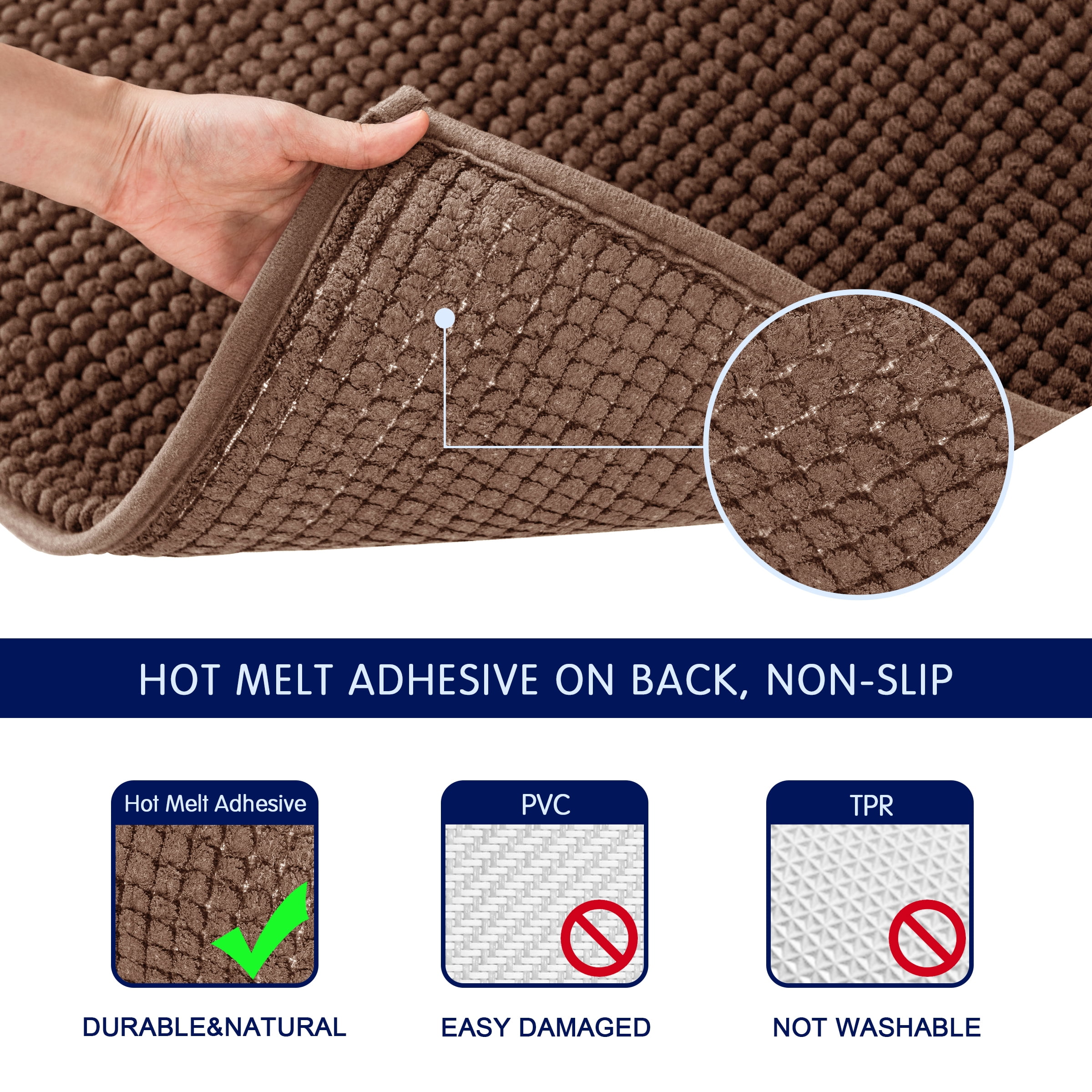 Subrtex Chenille Bathroom Rugs，Extra Soft and Non Slip Bath Mats Runner，Thick Rubber Backing Washable Shower Bathtub Rugs & Home Decor Accessories (Brown,24"*60")