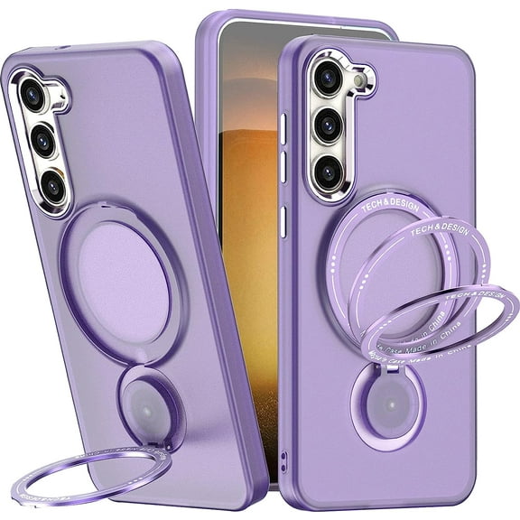 Phone Case for Samsung Galaxy S22 Plus Compatible with MagSafe, Military Grade Drop Tested with 360 Ring Metal Kickstand Clear Cover Case for Samsung Galaxy S22 Plus XZ Purple