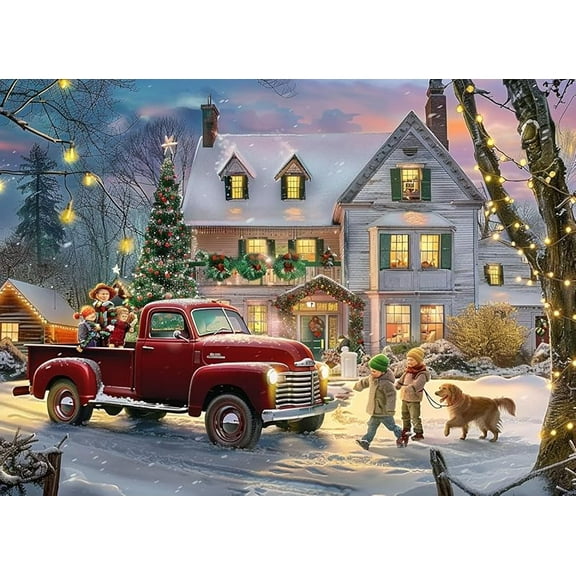 Jigsaw Puzzles For Adults 50 Pieces Christmas Eve Red Vintage Truck Snowman Wood Funny Wall Art Gift Jigsaw Puzzle