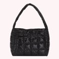 thumbnail image 4 of Moontgen Quilted Women Handbag Fashion Plaid Cotton Tote Bag Portable for Travel (Black), 4 of 9