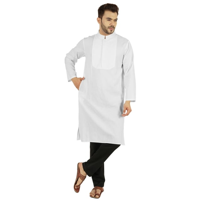 Atasi Indian Solid Kurta Pajama Set For MensMandarin Collar Casual Long-Wear Kurta