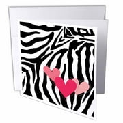 3dRose Pink Hearts Zebra Print, Greeting Cards, 6 x 6 inches, set of 6