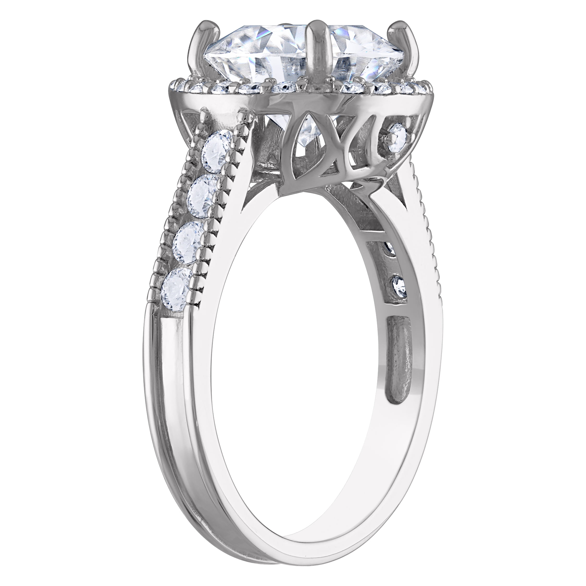 silver created moissanite 5.2 cttw engagement ring