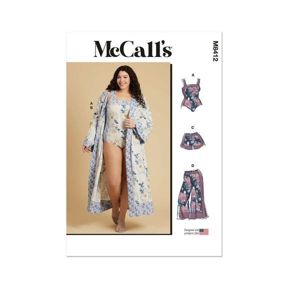 McCall's Sewing Pattern 8412 - Women's Bodysuit, Robe, Shorts and Pants, Size: W3 (30W-32W-34W-36W-38W)