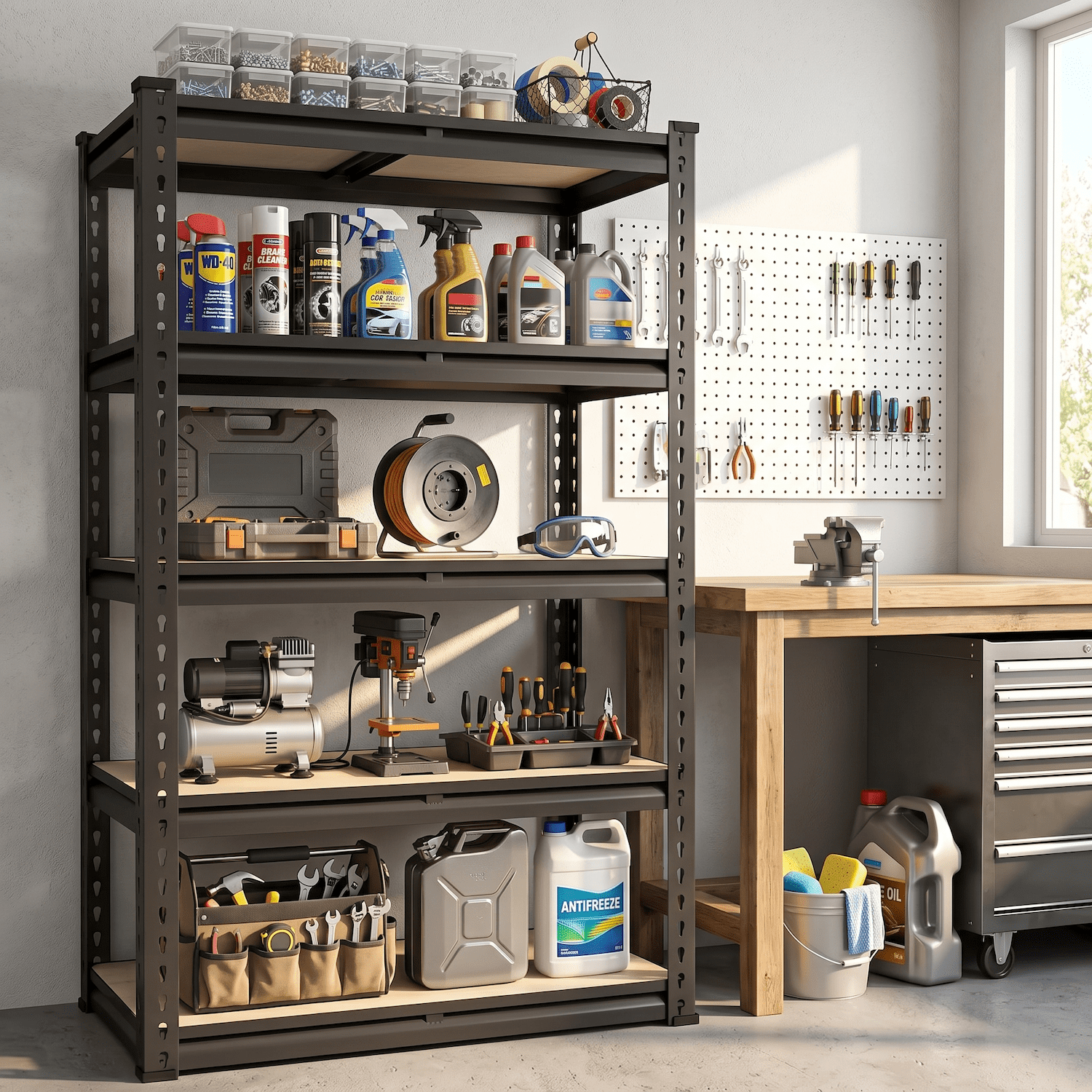 Xiweot Garage Shelving Unit Heavy Duty 2400 lbs, Garage Storage Shelves 5 Tier Adjustable Metal Storage Rack, Utility Shelves for Basement Pantry Closet Warehouse, Black 72" H x 35.5" W x 16" D