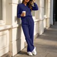 thumbnail image 4 of vdgthytj Tracksuits Women 2 Piece Set Long Sleeve V-Neck Button Tops Drawstring Straight Leg Pants Fall Loungewear Outfits(Medium,Navy), 4 of 7