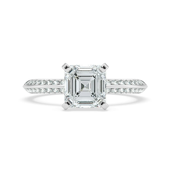 Veda Jewelry 1.48 Ct Asscher Cut Moissanite Solitaire Engagement Ring - Hidden Halo with Accent Stones - 14K White Gold Plated Wedding Ring for Women's Special Moments - Valentine Gifts