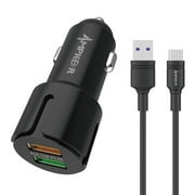 Car Charger for Samsung Galaxy S10e, S10, S20, S21, S22 Series - 30W Dual USB Port (Quick Charge 3.0   2.4A) Car Charger with Type-C USB Cable (5 Feet) - Black