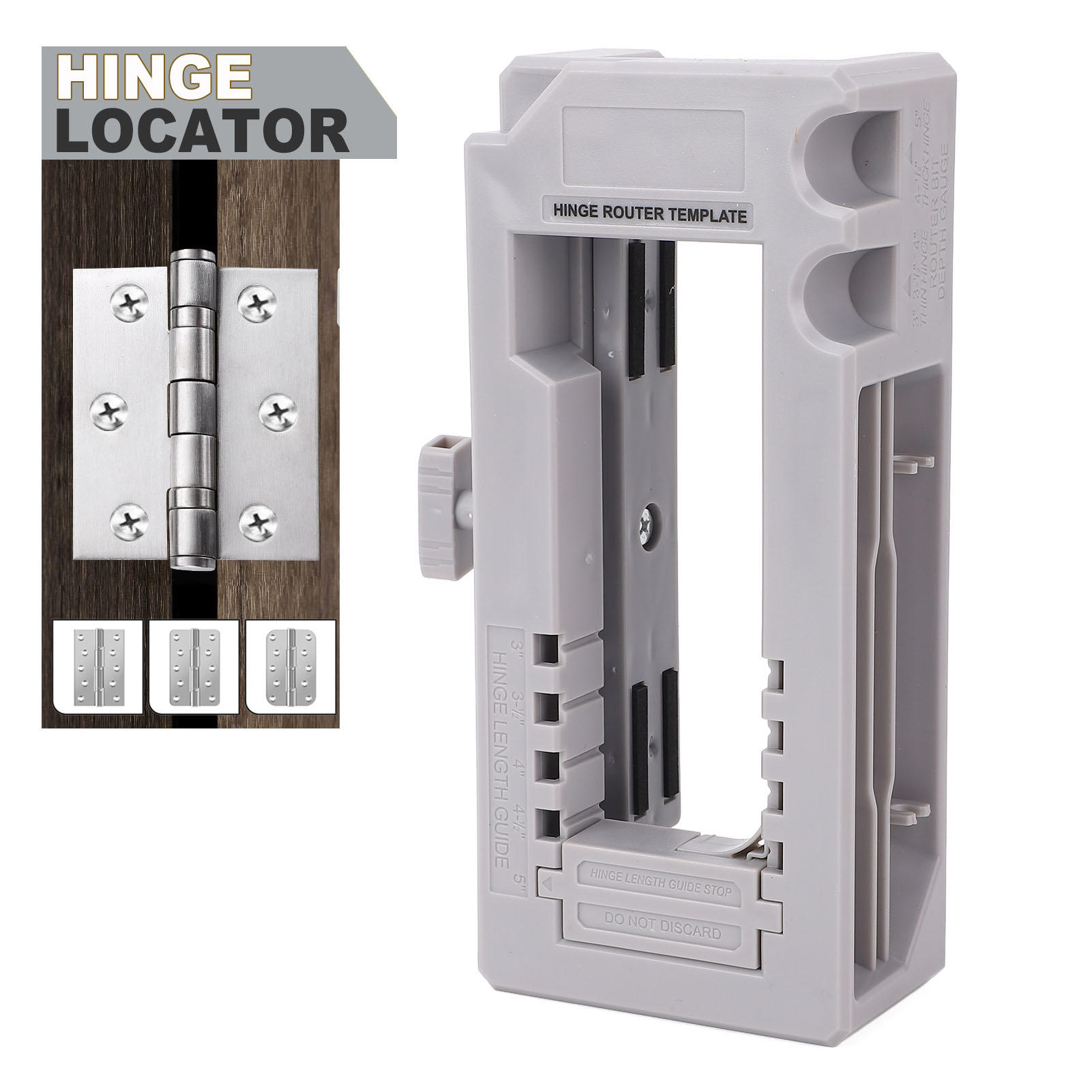 YAHHU Door Hinge Locator & Adjustable Jig Kit – 3‑5” Length, ¼‑5/8” Thickness, Plastic with Silicone Pads, Depth Gauge, Self‑Centering Drill Bit, 5‑Piece Tool Set