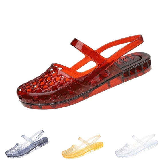 Jelly Sandals for Women Stylish Transparent Jelly Shoes Comfortable Breathable Mesh Closed Toe Slip on Beach Slides, 38