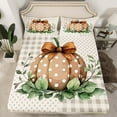 thumbnail image 4 of jejeloiu Autumn Harvest Pumpkin Twin Sheet Sets,Brown Bowtie Bowknot Twin Fitted Sheet,Geometruc Dot Plaid Flat Sheet,Super Cozy Room Decor,3-Piece, 4 of 7
