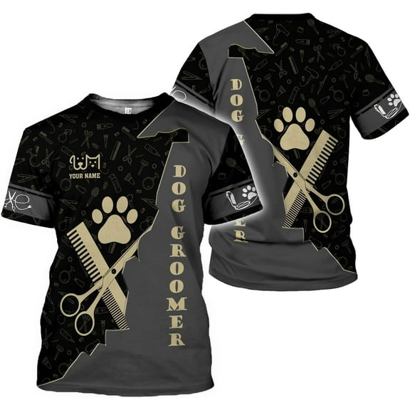 Personalized Name Dog Groomer Shirt 3D, Funny Dog Groomer Apparel Shirts, Dog Groomer Gifts for Men and Women (T-shirt, S)