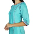 thumbnail image 7 of Bimba Womens Kurta Blue Hand-Embroidered Kurti 3/4 Sleeve Beaded Tunic Blouse, 7 of 7
