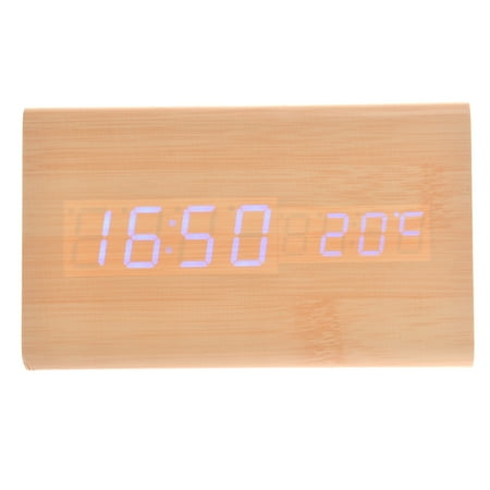 Raindrops 1Pcs Bamboo LED Wooden Clock with Date Display and Temperature Display for Bedroom Burlywood 11.8*3.5*3.1in