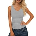 thumbnail image 3 of Hesxuno Slim Fit Tank Tops for Women V Neck Ribbed Knit Sleeveless Undershirts Solid Basic Cami Stretch Workout Shirts Atheltic Running Yoga Base Layering Shirts Gray S, 3 of 5