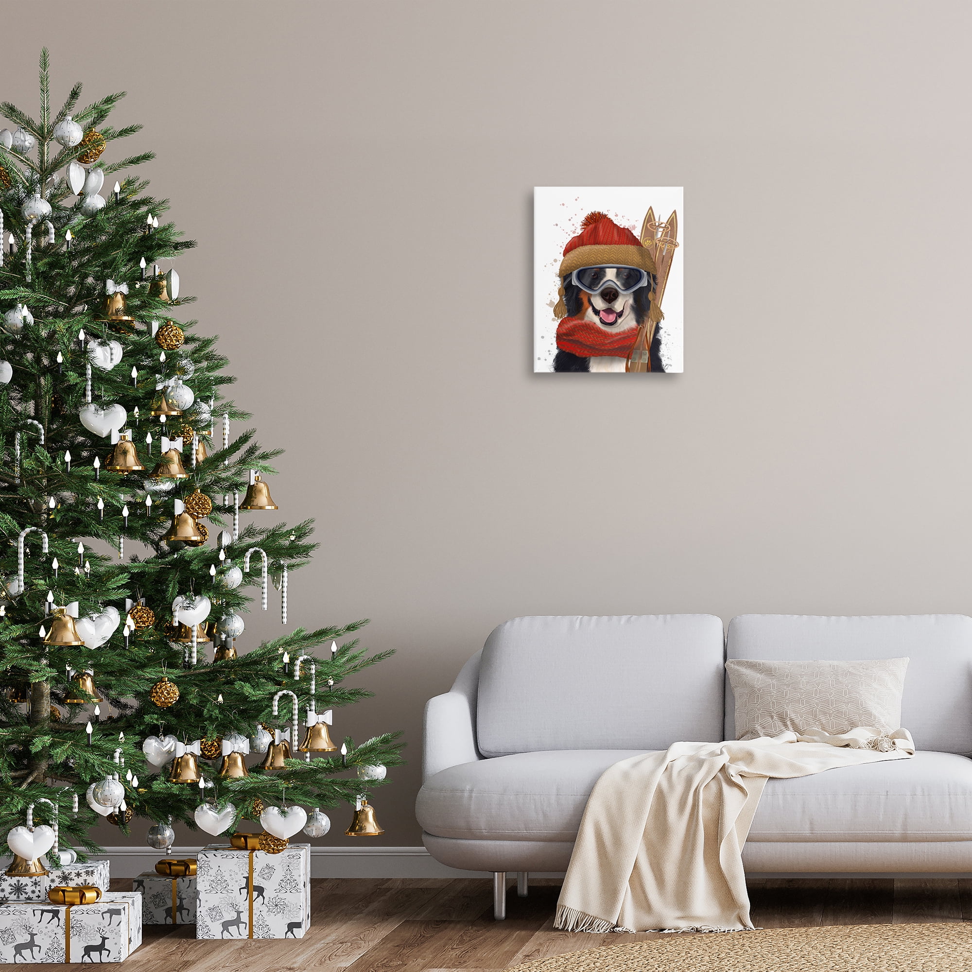 Stupell Industries Happy Skiing Dog Animals & Insects Painting Gallery Wrapped Canvas Art Prints Wall Art, 16 x 20