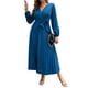 thumbnail image 5 of Sunloudy Vestido casual para mujer, cuello en V, manga larga, color sólido, cintura alta, plisado, vestidos largos con cinturón Sunloudy S M L XL, 5 of 8