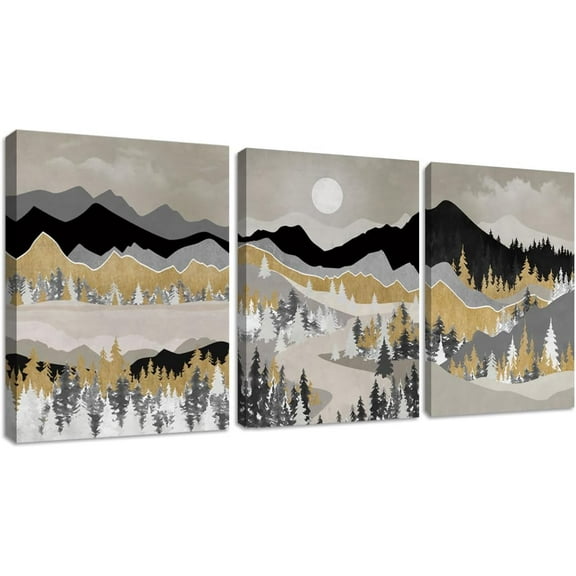 Abstract Decor Wall Art Gold Mountain Landscape Scenery Pictures Prints for Home Living Room 12x16 inch 3 Panel