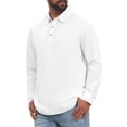 thumbnail image 4 of INSPIRE CHIC Men's Polo Shirt Long Sleeve Solid Color 3-Button Casual Shirt  XL White, 4 of 6