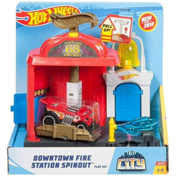 Hot Wheels City Downtown FIRE Station SPINOUT Play Set