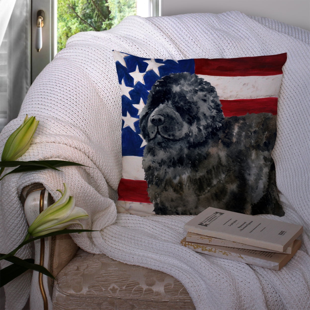 Carolines Treasures BB9671PW1414 Newfoundland Patriotic Fabric Decorative Pillow 14Hx14W multicolor