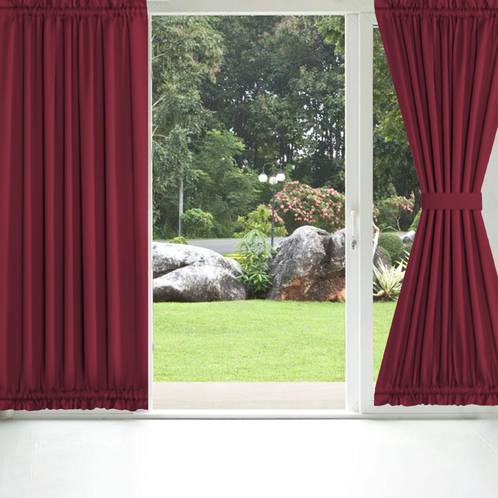 2 Panel French Door Curtains With Rod Pocket Tieback Indoor Sun Blocking Grommet Curtains Thermal Blackout Curtain for Window Kitchen Patio Doors 25 x 72 Inch