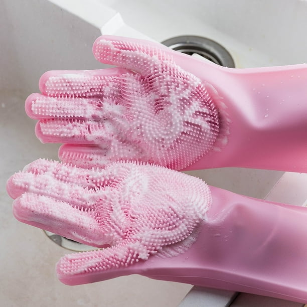 Guantes de silicona para lavar platos, guantes para tareas domésticas, finos, antideslizantes, anticalor, limpieza de cocina, cepillo mágico, protección laboral