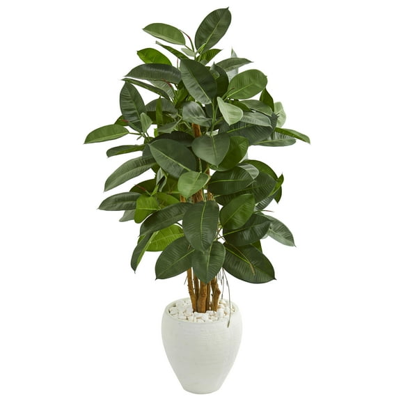 Nearly Natural 53" Artificial Rubber Tree in White Planter
