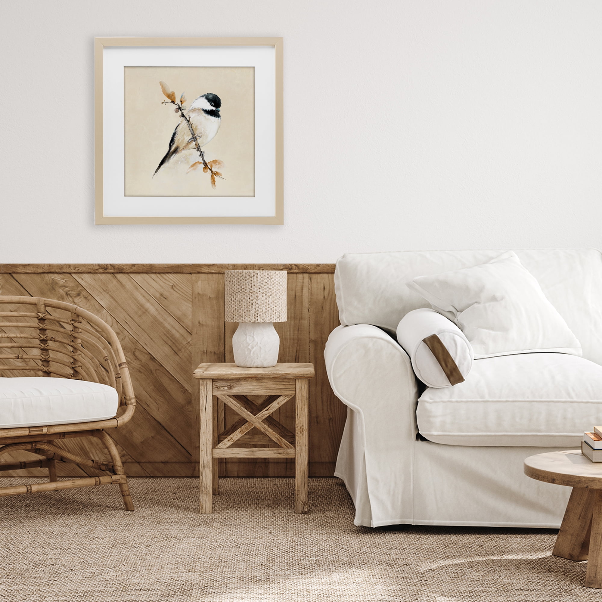Stupell Industries Muted Watercolor Chickadee Birch Framed Print Under Glass, design by Diannart