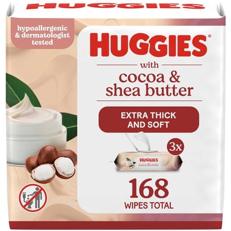 Huggies Sensitive Skincare Baby Wipes with Cocoa & Shea Butter 3 Flip-Top Packs 168 Total Count
