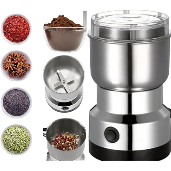Electric Coffee Bean Grinding Machine for Home Kitchen, 150-400W Silver 4 Blades Powerful Stainless Steel Crusher, Electric Grinder for Coffee,Spices,Seeds,Rice Beans,Seasonings
