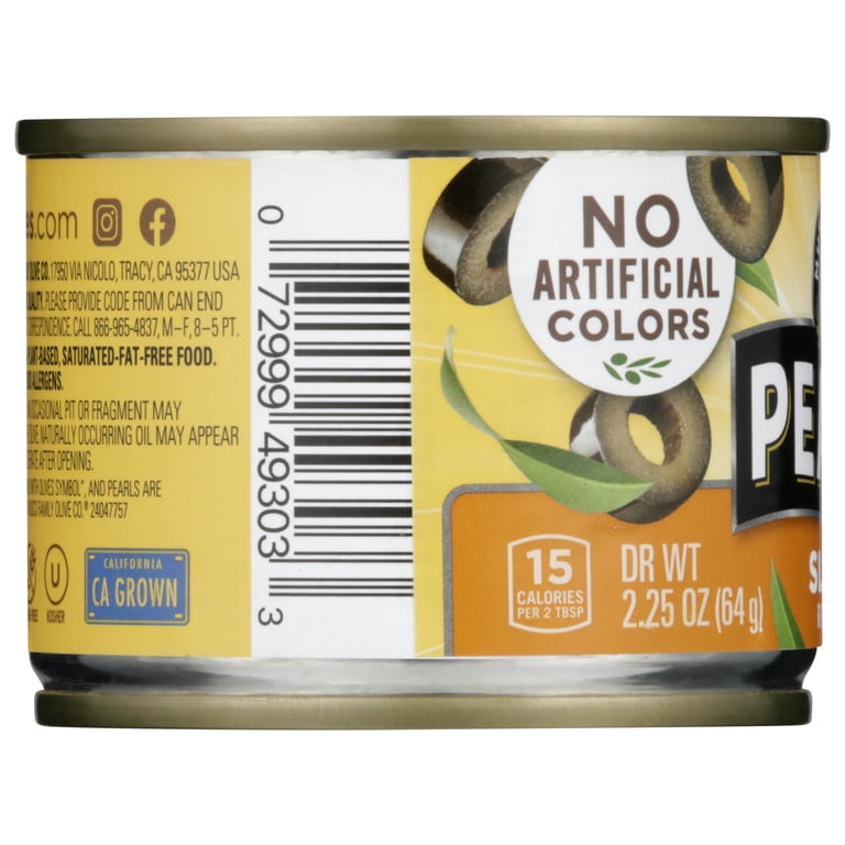 Pearls Sliced California Ripe Olives 2.25 oz Can, No Artificial