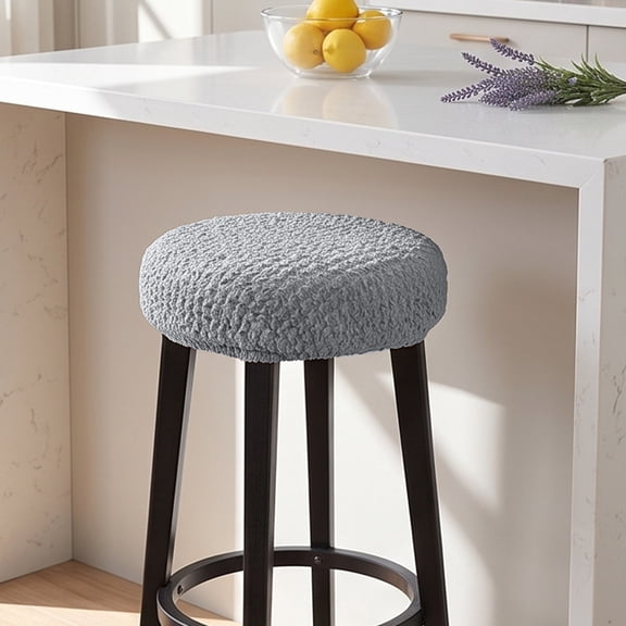Elastic Round Bar Stool Cover 4 Colors, Linen Textured Slipcover for Swivel Rolling Stool, Easy Install Washable Seat Cushion Protector, Stretch Cover for Salon Vanity and Office Stool