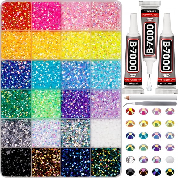 DESIGNICE 17000Pcs Rhinestones for Bedazzling,4Mm Bedazzler Kit with Flatback Rhinestones for Clothes Crafting Crafts Nails Clothing,Flat Back Resin Rainbow Colorful Colored Crystal with Clear Glue