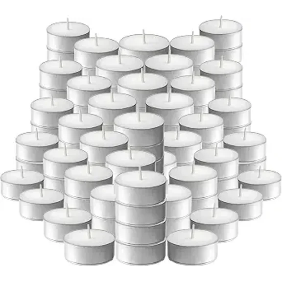L'ner Tea Light Candles – Set of 100 Unscented Tea Lights – Burns Aprx. 4 Hours – Party & Ambience Candles – Restaurant Decorations