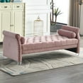 thumbnail image 3 of Stefania 71-inch Rolled Arm Oversized Velvet Tufted Upholstered Bench Standard Benches Pink Velvet,Acrylic Mid-Century Modern, 3 of 5