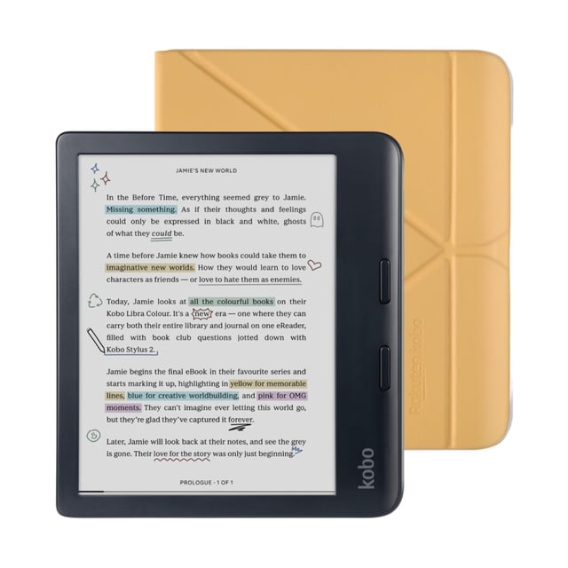 Paquete de eReader Kobo Libra de color negro con funda de 32 GB resistente al agua
