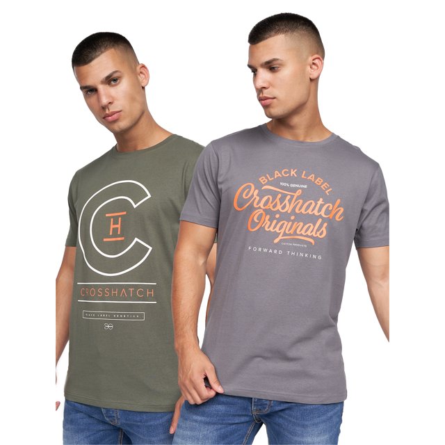 Crosshatch - Camiseta Univarsity para Hombre - Pack de 2 (Oliva, Gris)