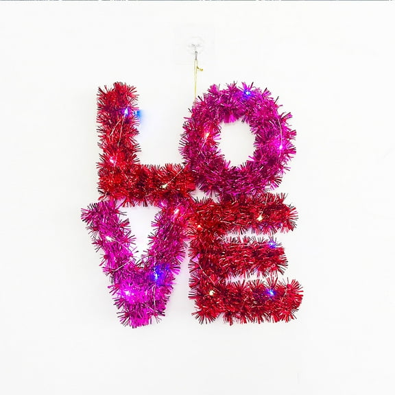 Nmdmisc Valentine's Day LOVE Wreath,11.8" LOVE Shaped Door Tinsel Garland with Light,Valentines Door Decor for Front Door Farmhouse Valentine's Day Decorations Party Supplies